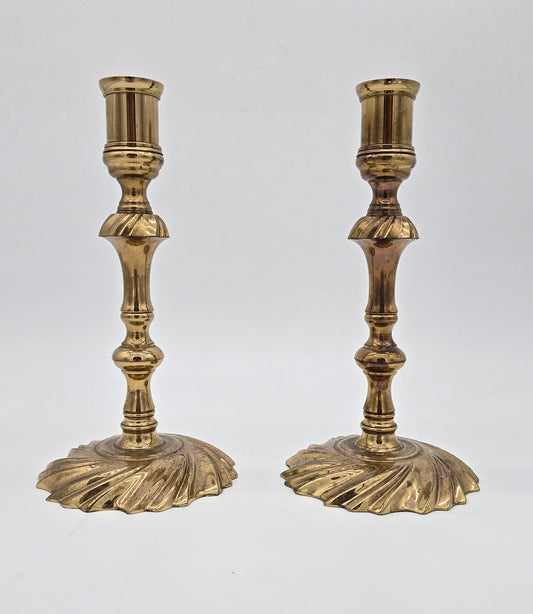 Pair of Vintage Baldwin Solid Brass Candlestick Candle Holders Swirl Base