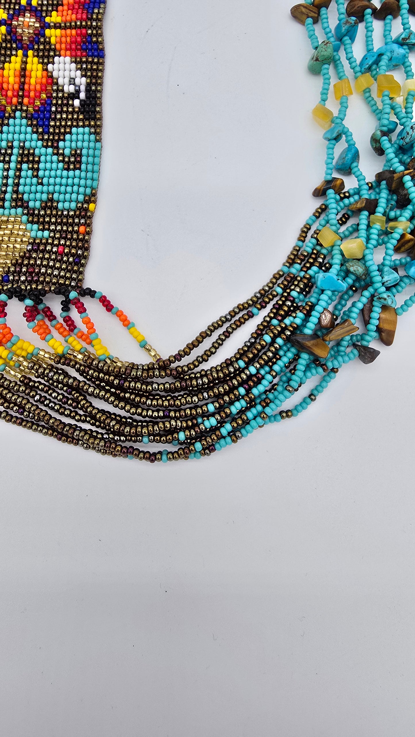 Vintage Zuni 15 Strand Turquoise Agate Beaded Necklace 15"