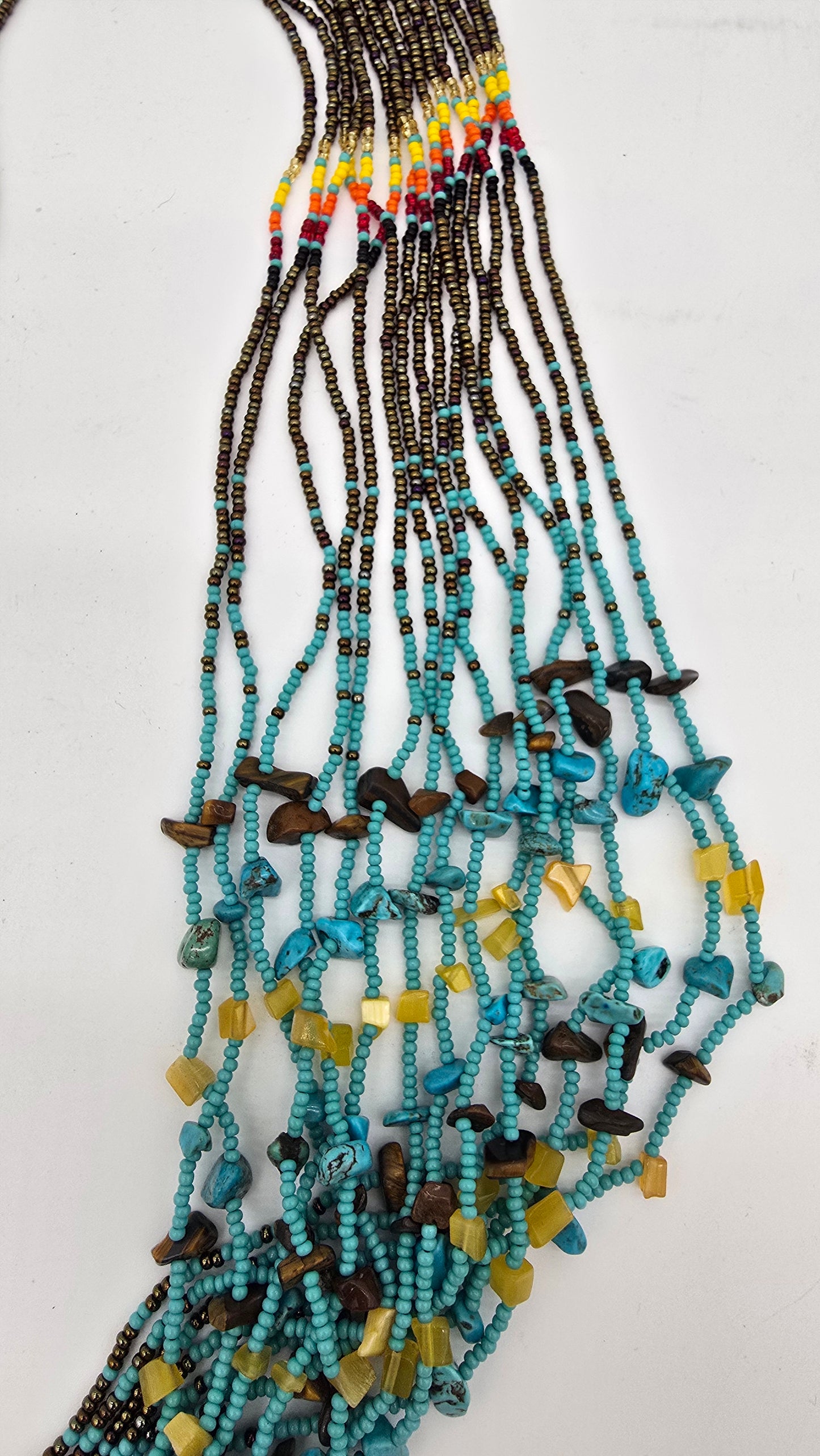 Vintage Zuni 15 Strand Turquoise Agate Beaded Necklace 15"