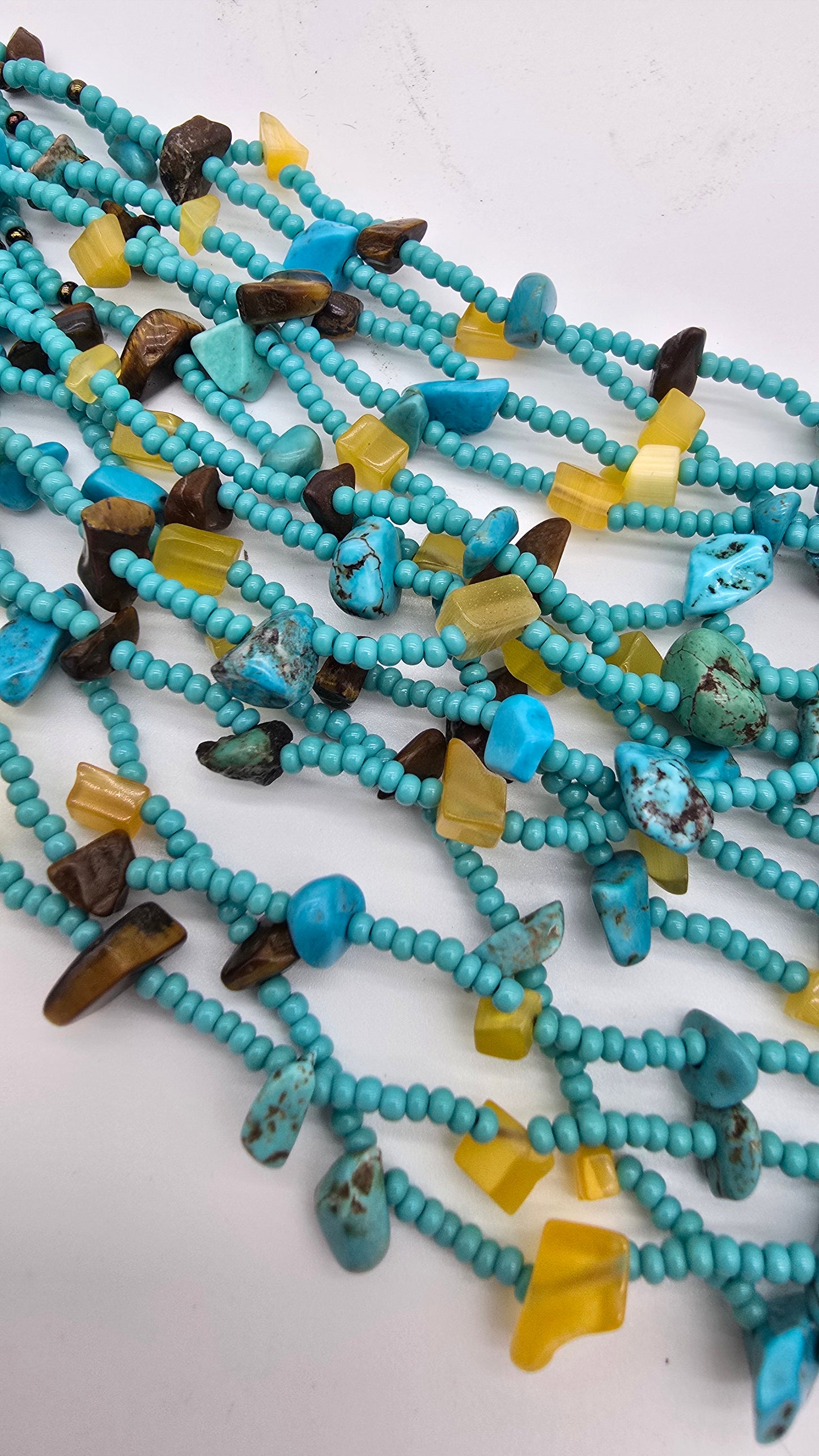 Vintage Zuni 15 Strand Turquoise Agate Beaded Necklace 15"