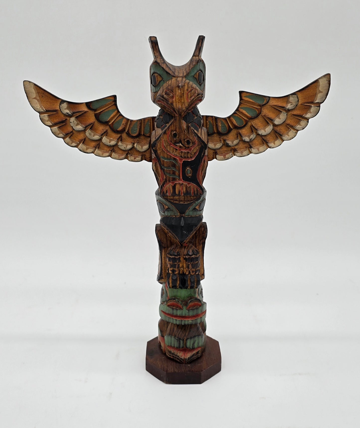 Vintage Signed Ray Moore Mini Table Top Wooden Carved Totem Pole