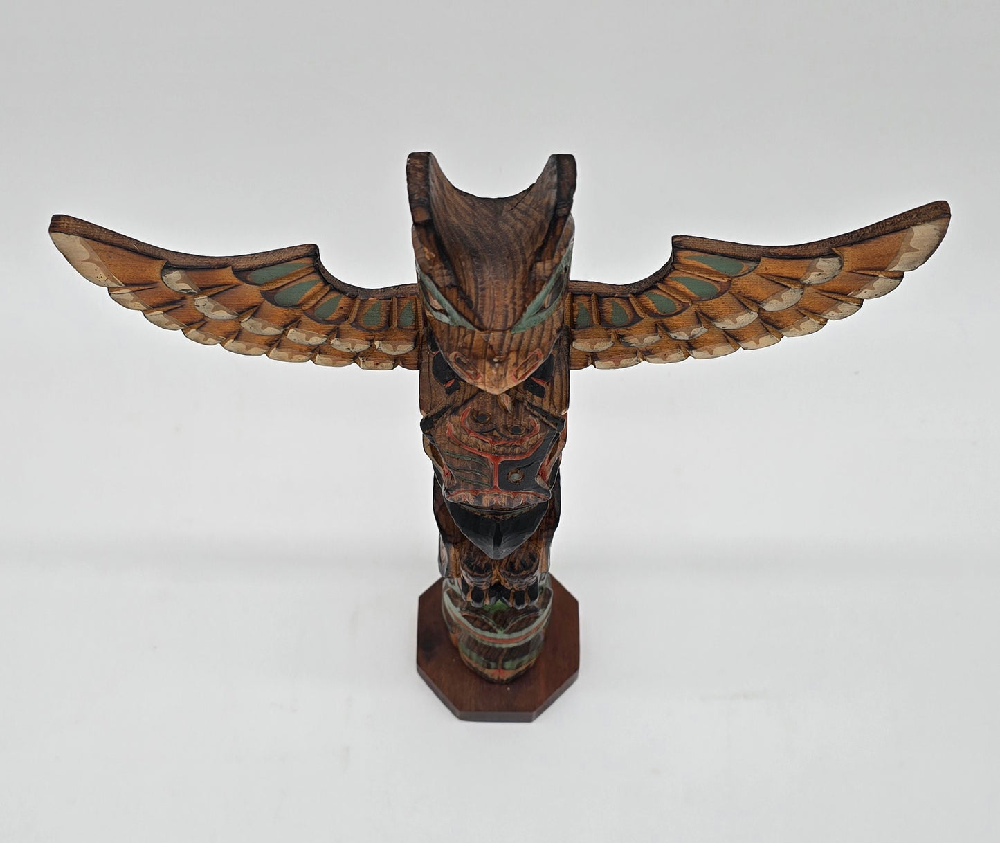 Vintage Signed Ray Moore Mini Table Top Wooden Carved Totem Pole