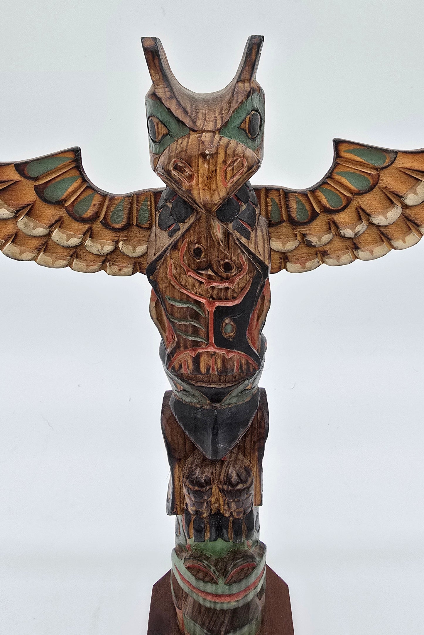 Vintage Signed Ray Moore Mini Table Top Wooden Carved Totem Pole