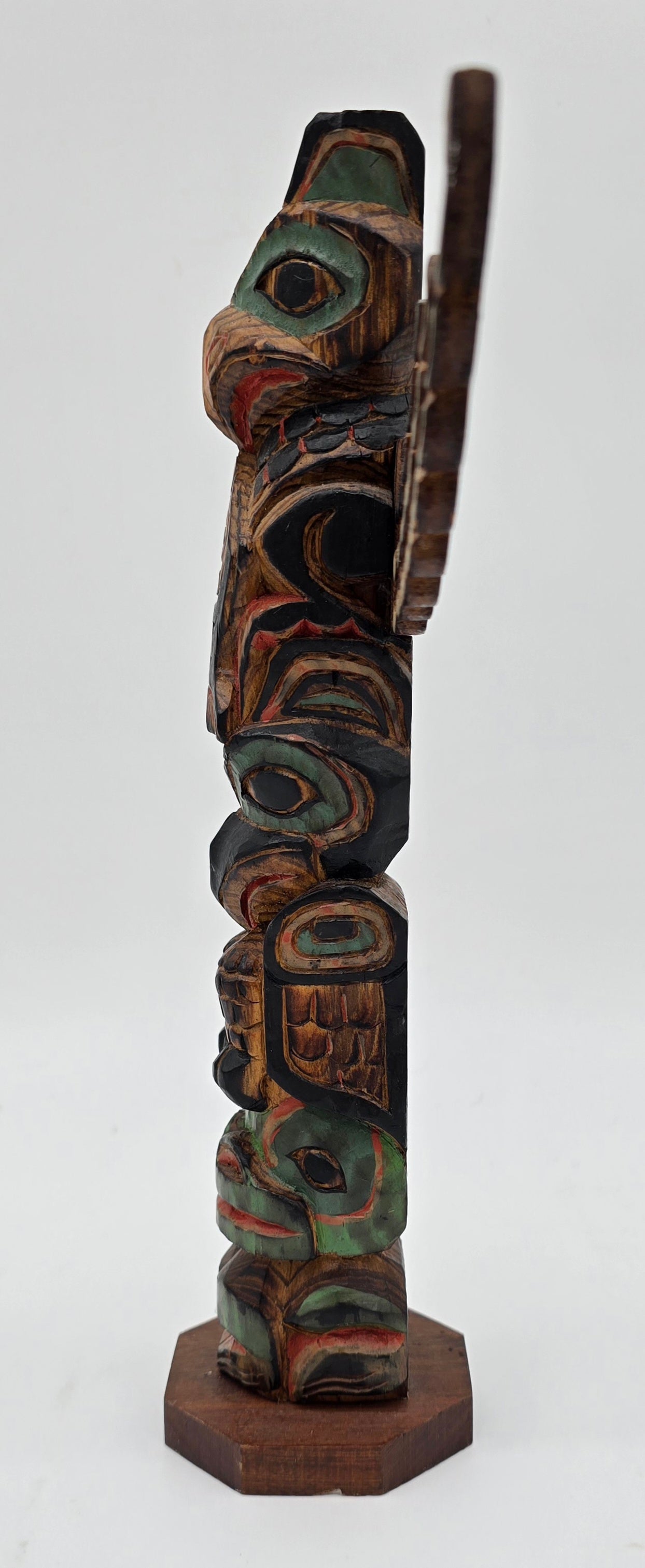 Vintage Signed Ray Moore Mini Table Top Wooden Carved Totem Pole