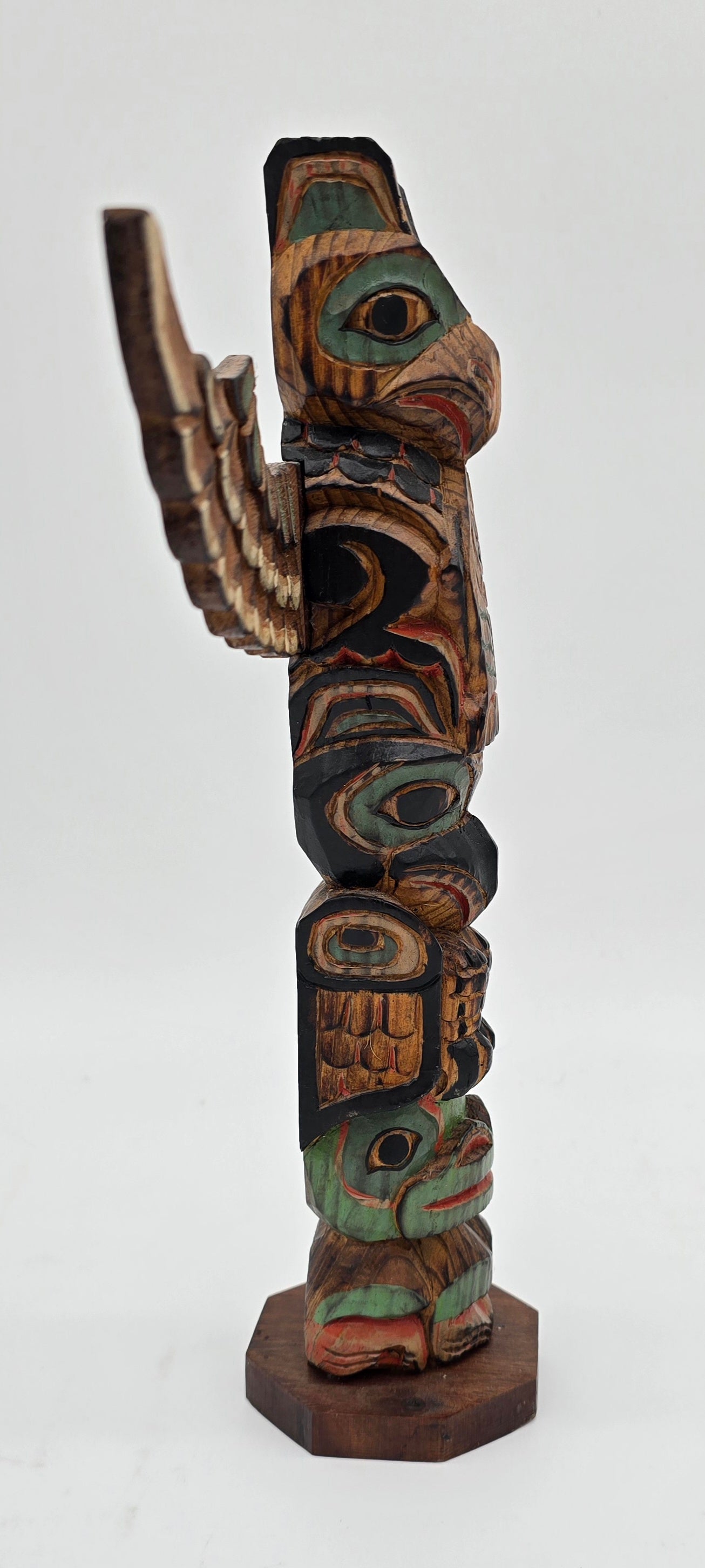 Vintage Signed Ray Moore Mini Table Top Wooden Carved Totem Pole