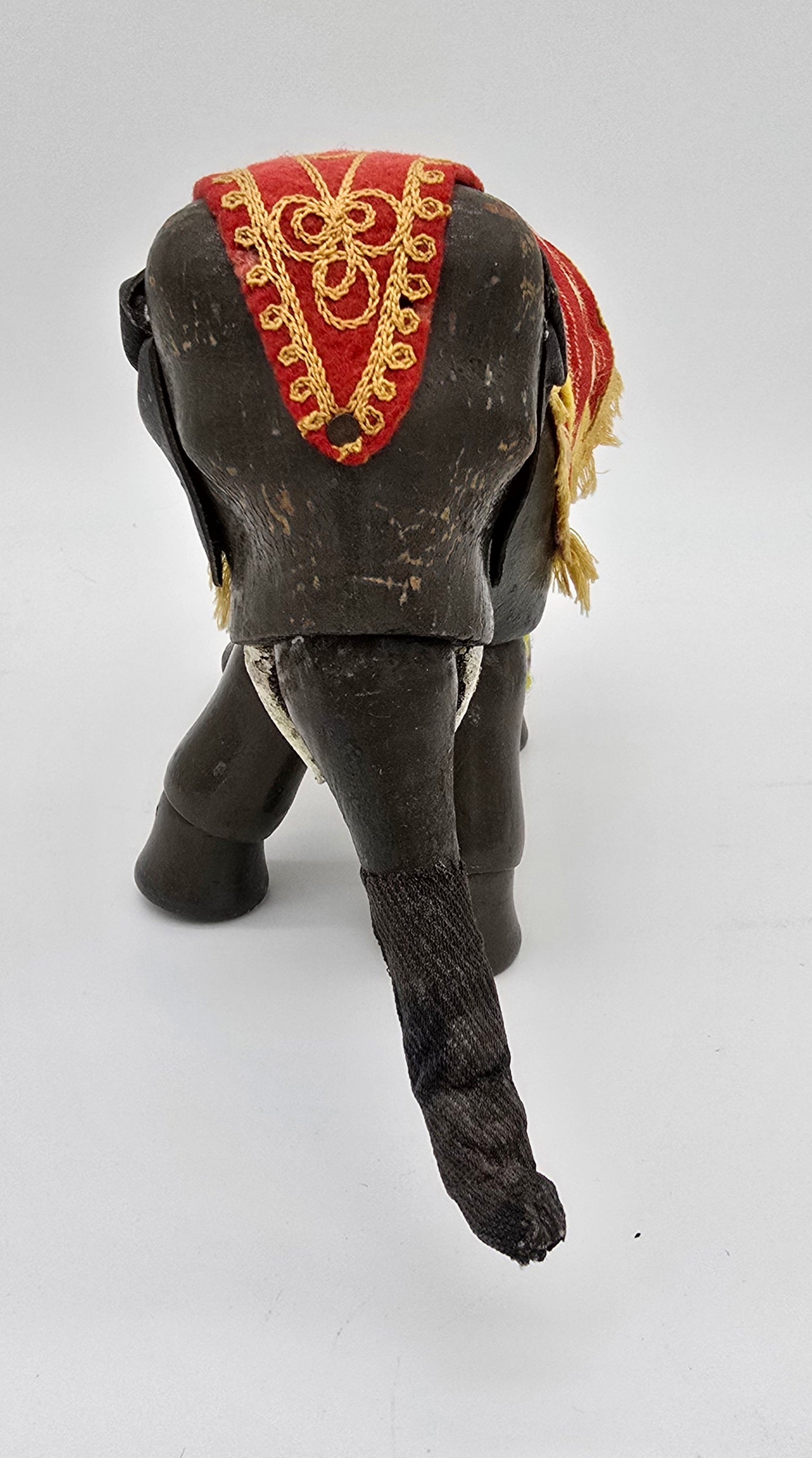 Antique German Schoenhut Humpty Dumpty Circus Elephant w. Blanket & Head Piece Wooden Toy