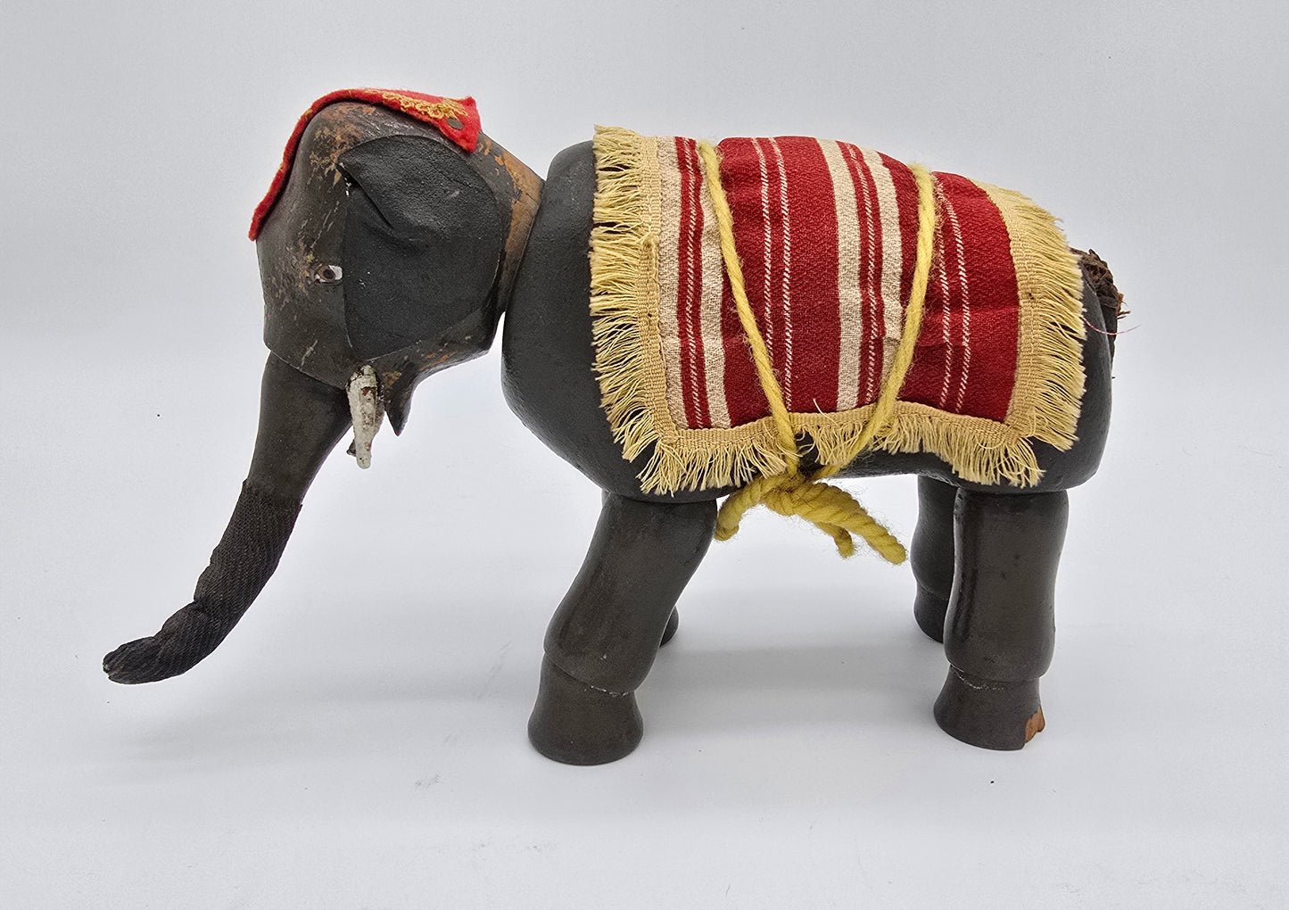 Antique German Schoenhut Humpty Dumpty Circus Elephant w. Blanket & Head Piece Wooden Toy