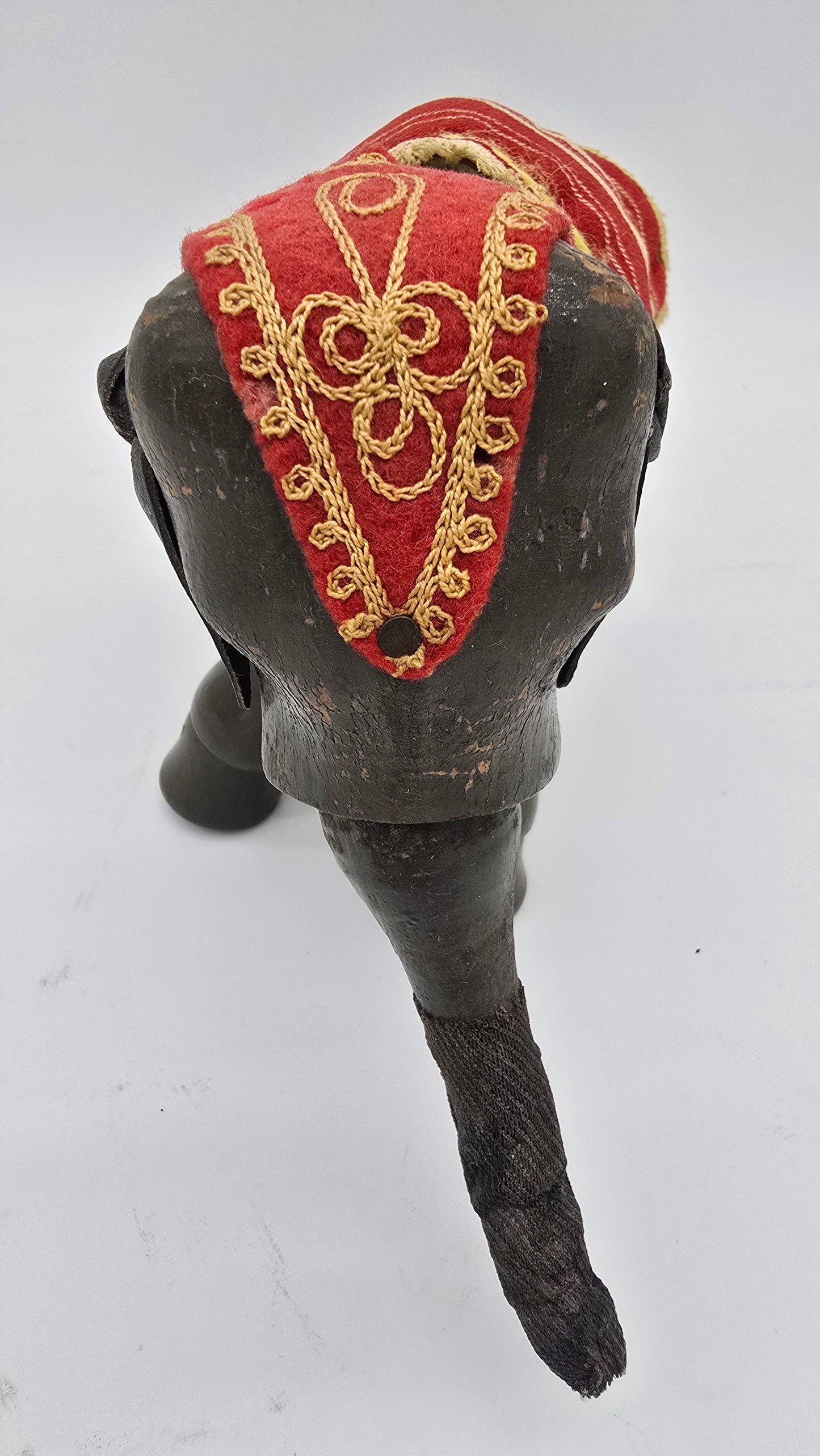 Antique German Schoenhut Humpty Dumpty Circus Elephant w. Blanket & Head Piece Wooden Toy