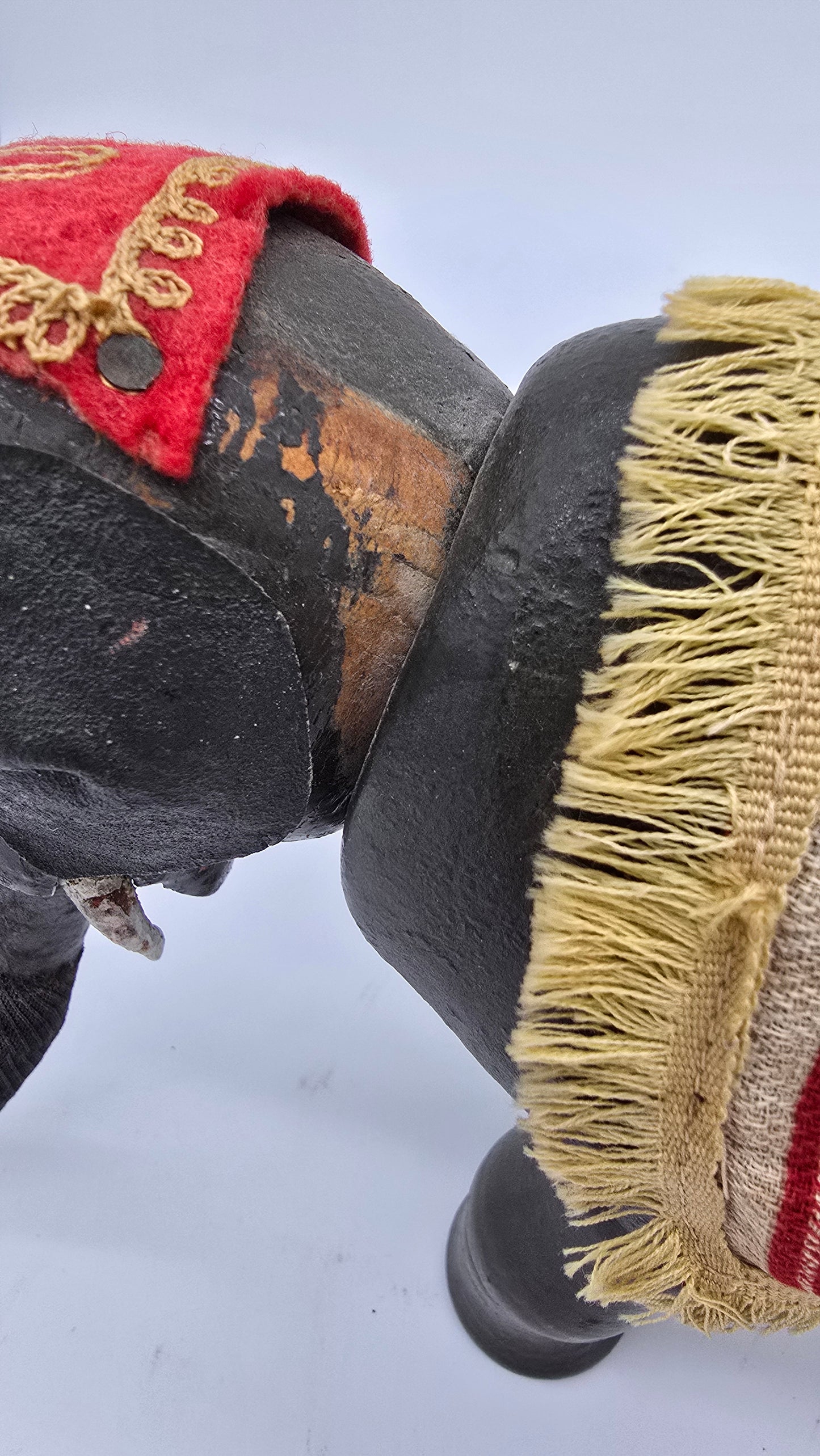 Antique German Schoenhut Humpty Dumpty Circus Elephant w. Blanket & Head Piece Wooden Toy