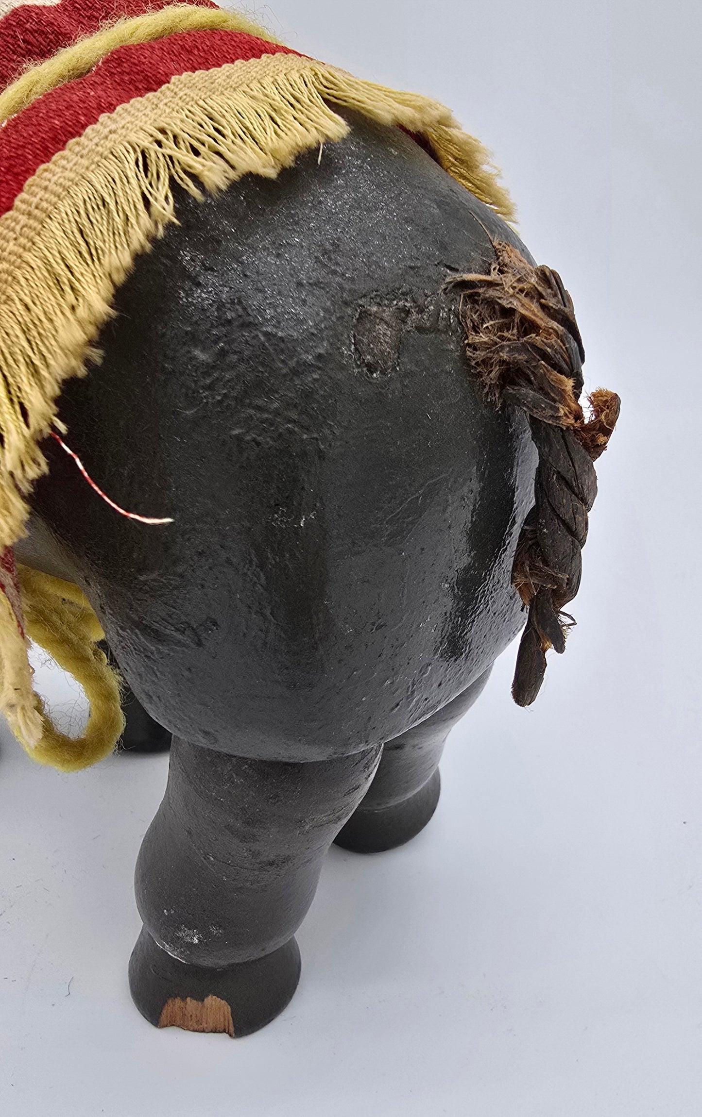 Antique German Schoenhut Humpty Dumpty Circus Elephant w. Blanket & Head Piece Wooden Toy