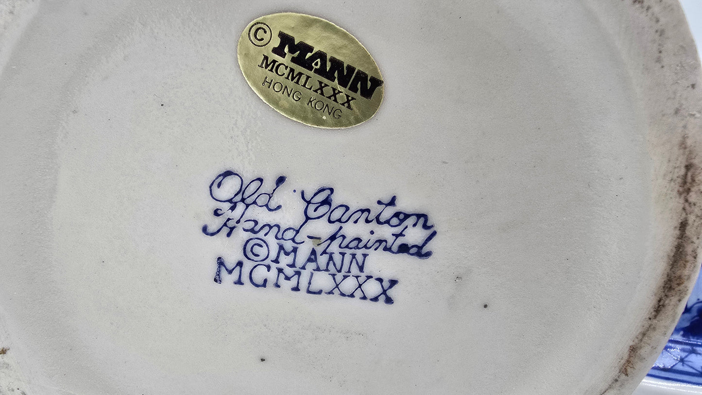 Vintage Seymour Mann Hong Kong Old Canton Hand Painted Blue & White Porcelain Ginger Jar