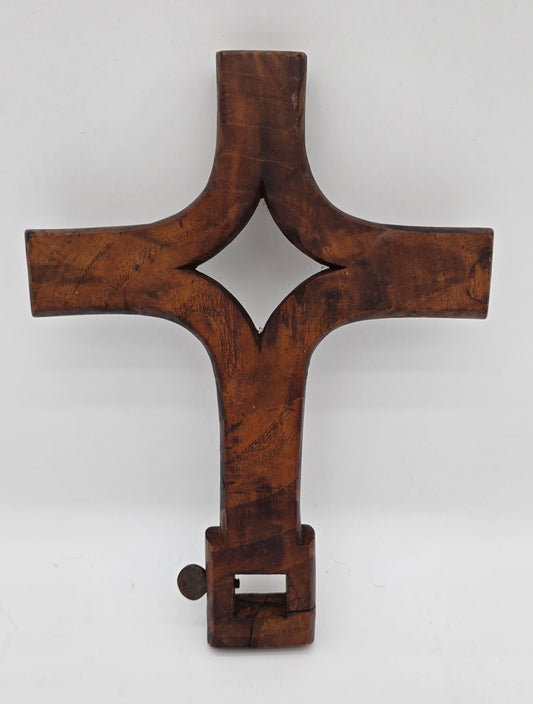 Antique Vintage Wooden Decorative Cross Crucifix with Metal Clamp