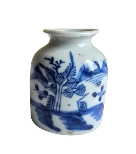 antique asian chinese brush washer porcelain blue and white jar