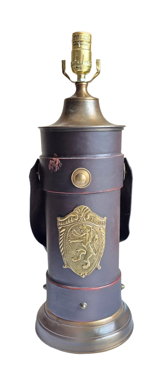 leather brass cordite table lamp