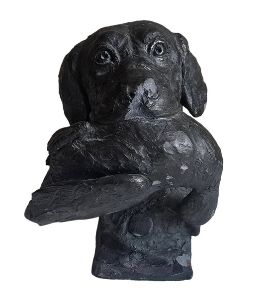 vintage eric kaposta job well done bronze sculpture of labrador retriever with duck