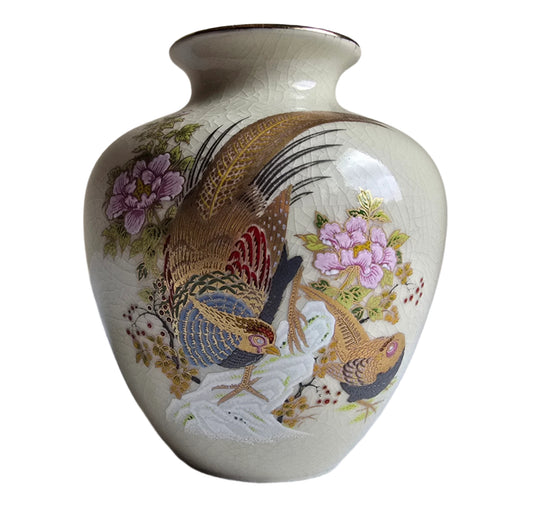 vintage japanese kutani porcelain hand painted vase flower pheasant bird