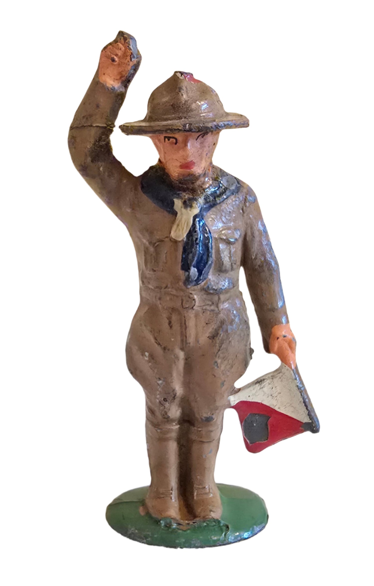 vintage manoil barclay lead toy boy scout with flag