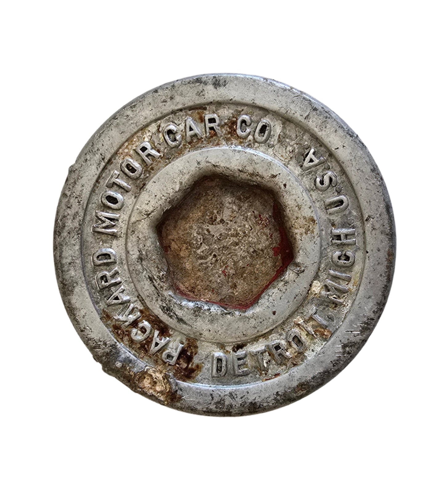 vintage packard motor car co grease cap screw on hubcap center