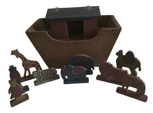 vintage primitive wooden noahs ark playset on wheels