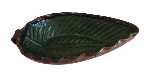 vintage redware leaf shaped platter