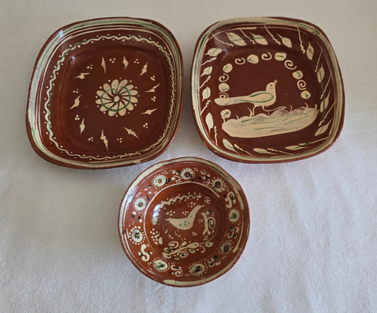 vintage redware set of platters and bowl