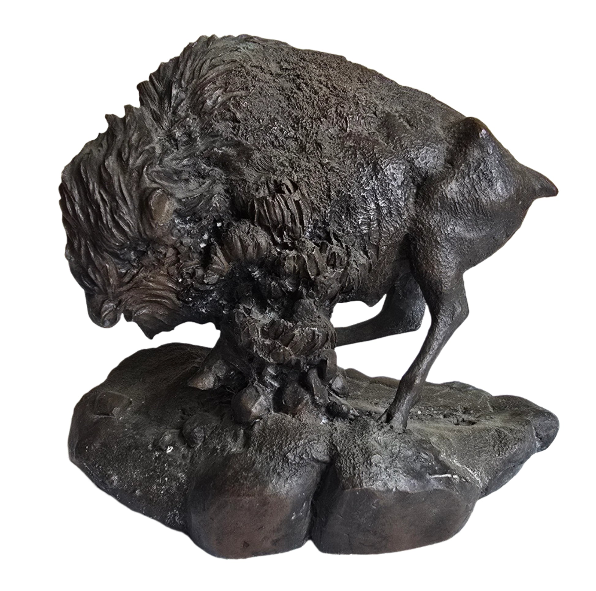 vintage ron chapel thunder on the plains bronze sculpture bison buffalo