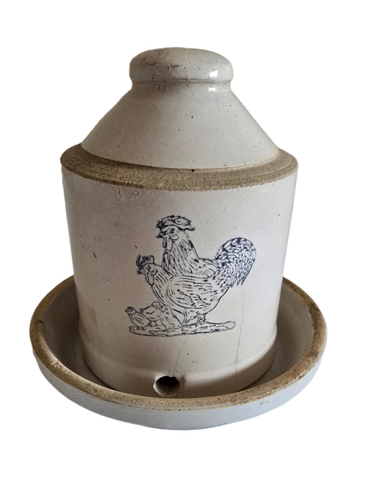vintage stoneware chicken waterer feeder crock