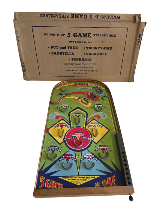 vintage poosh-m-up tabletop pinball game 5 game streamliner