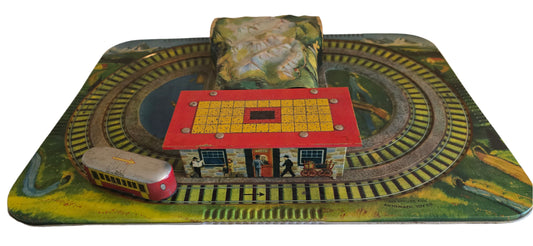 vintage automatic toy co alpine express tin train track and train