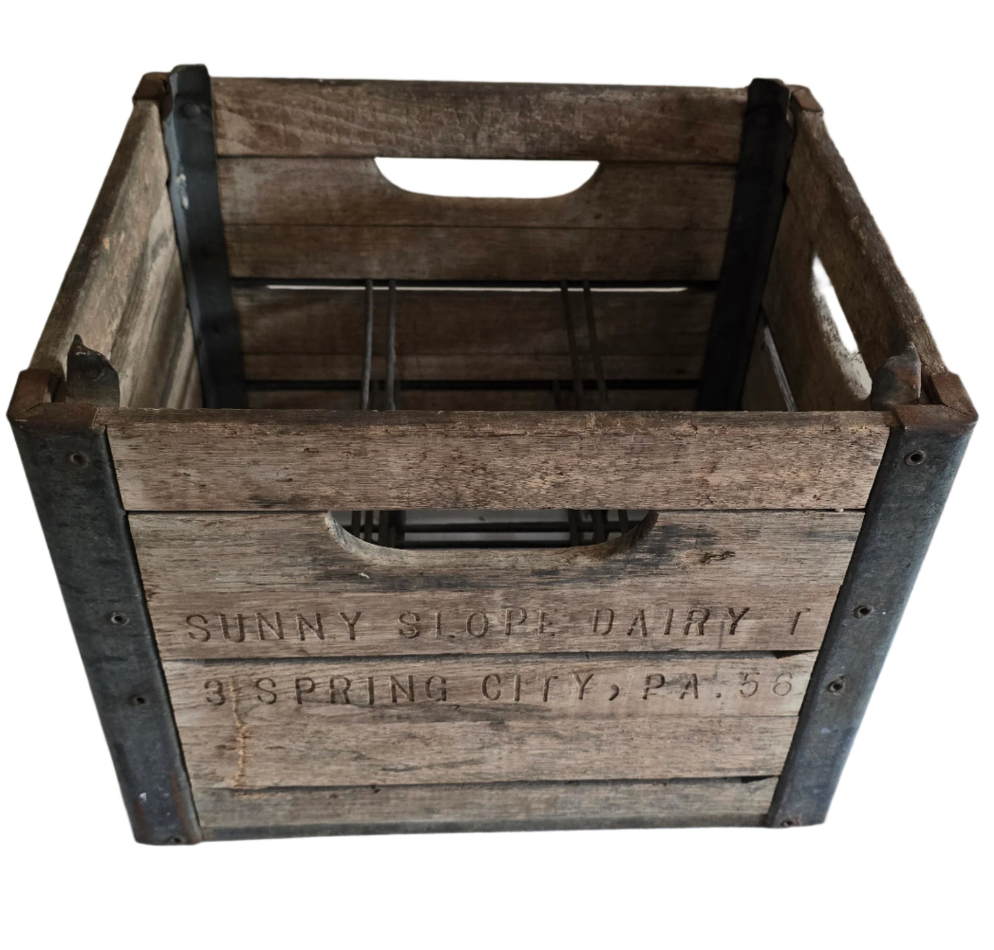 vintage wood metal sunny slope dairy spring city pa milk crate