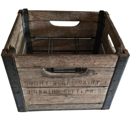 vintage wood metal sunny slope dairy spring city pa milk crate